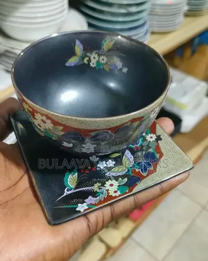 Japanese Ceramic Tea Set Featuring a Bowl and Square Saucer.