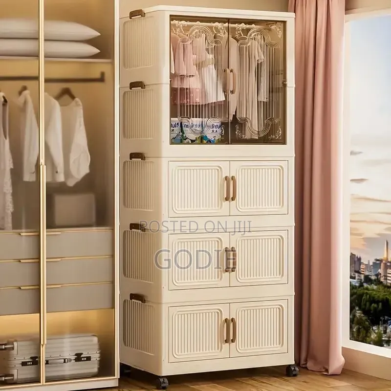 Cream-Colored Portable Plastic Wardrobe Organizer