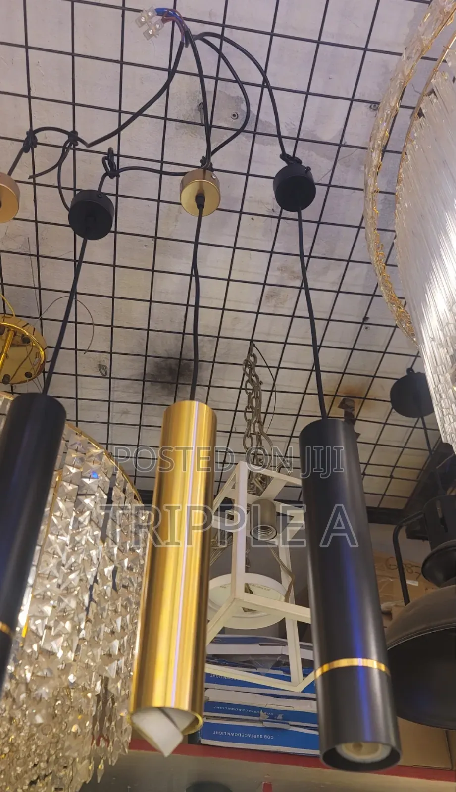 Modern Black and Brass Gold Cylindrical Pendant Lights