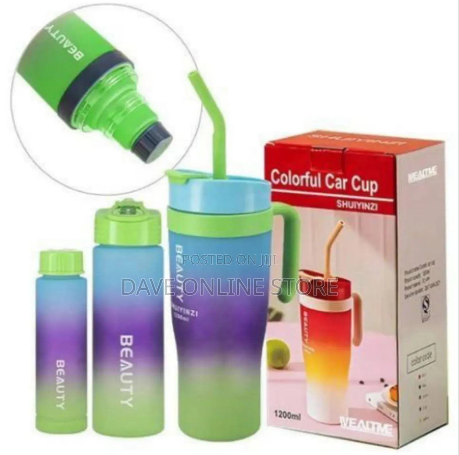 3 Pieces Plastic Colorful Car Cups