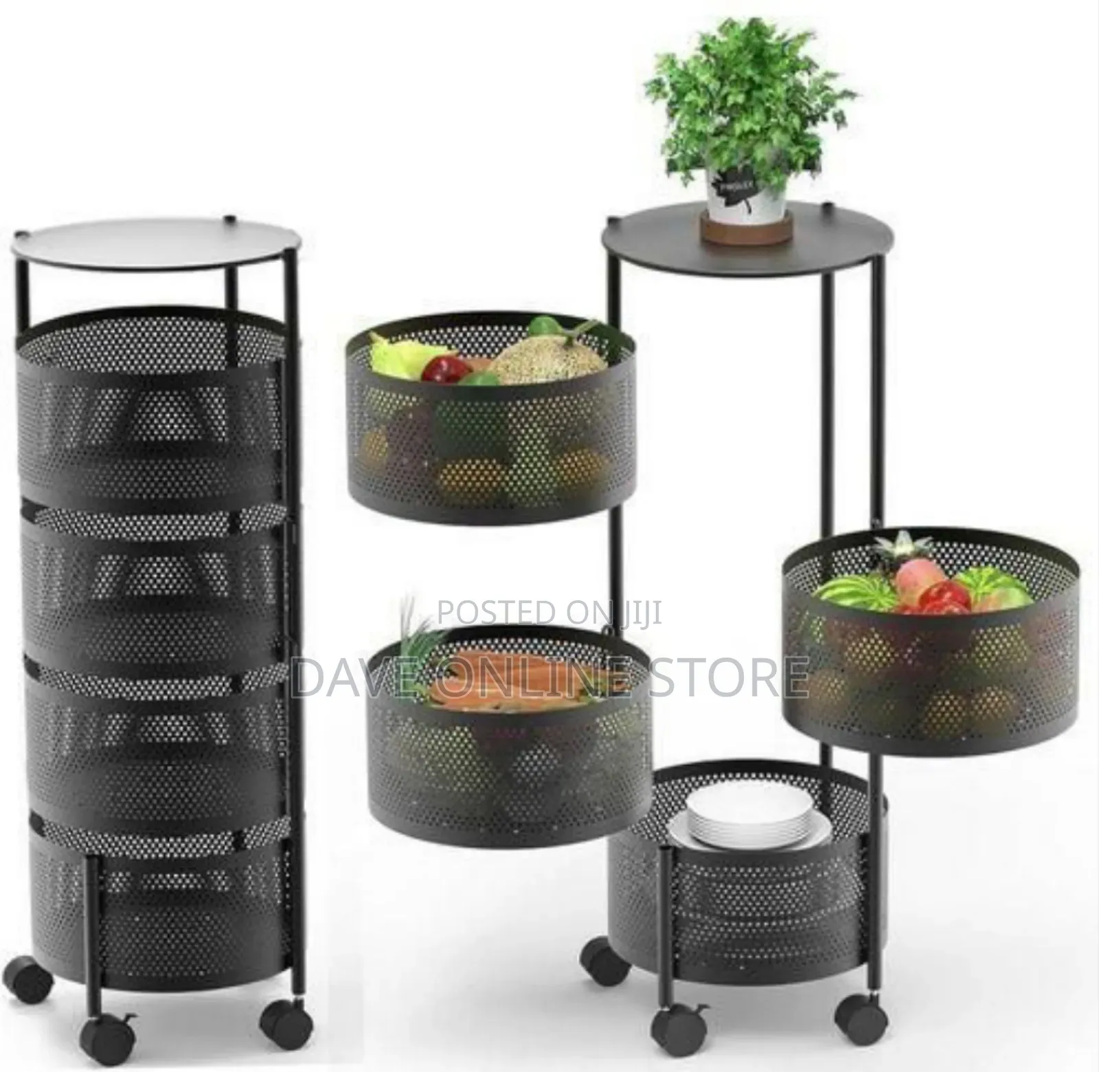 4-Tier Rotating Kitchen Storage Cart With Wheel
