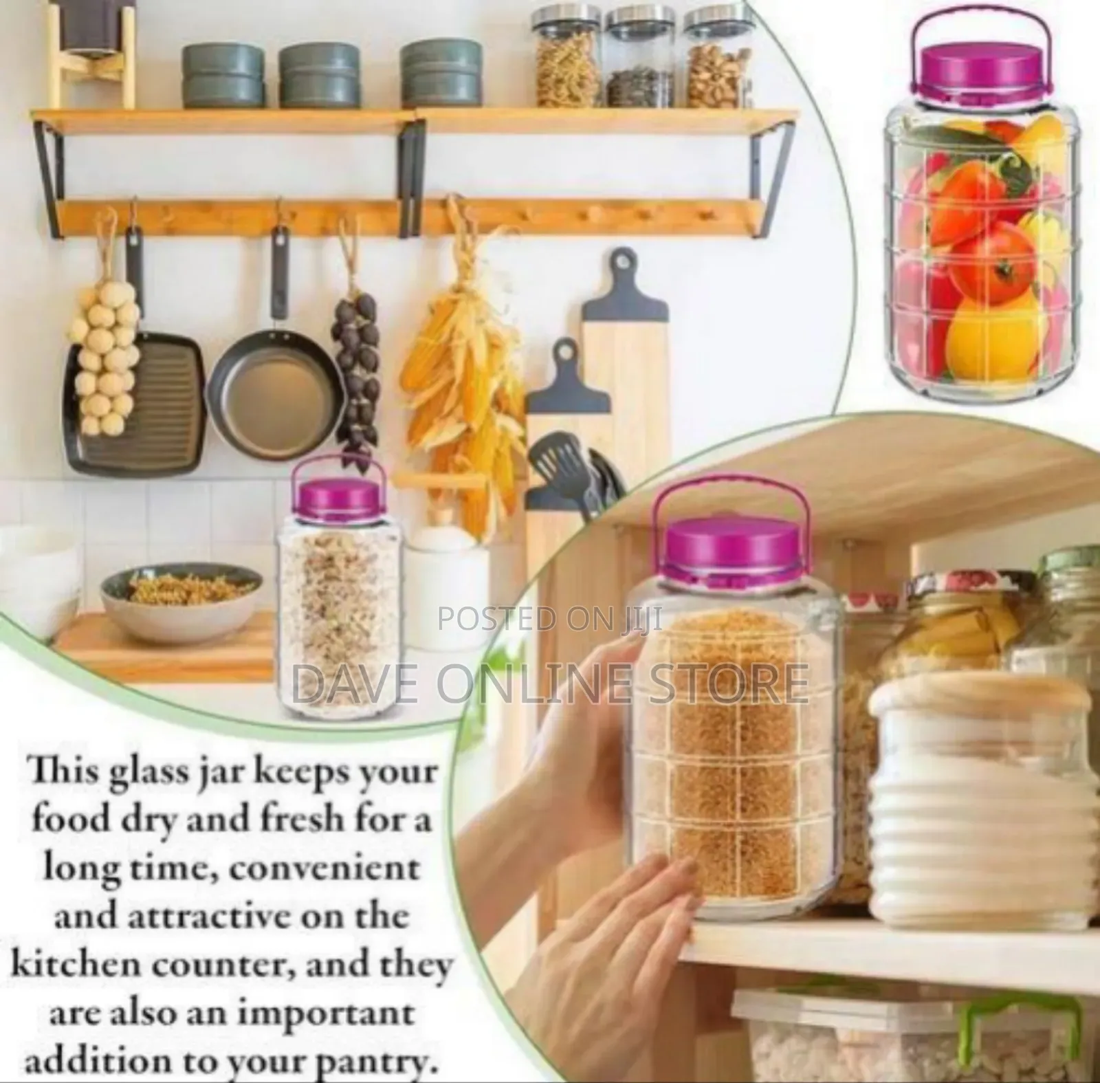 Large Capacity Glass Jar With Carrying Handle -