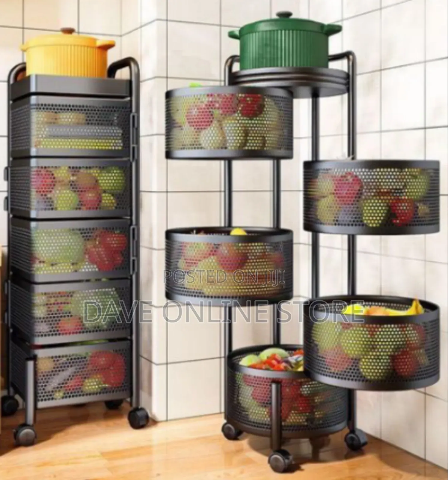 Multi-Layer Rotating Kitchen Storage Cart With Perforated Baskets