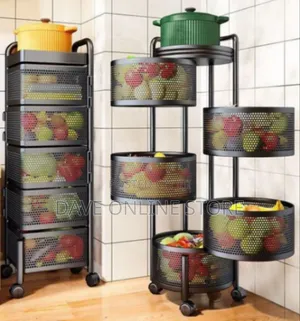 Multi-Layer Rotating Kitchen Storage Cart With Perforated Baskets
