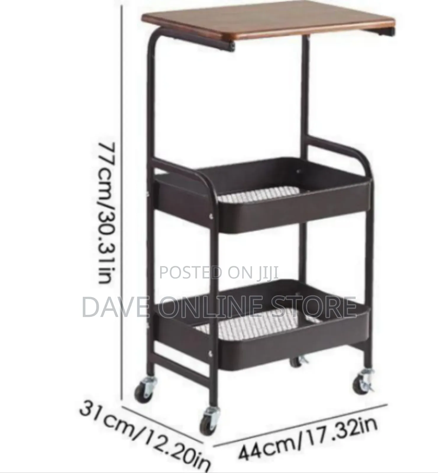 2-Tier Rolling Utility Cart With Wood Tabletop