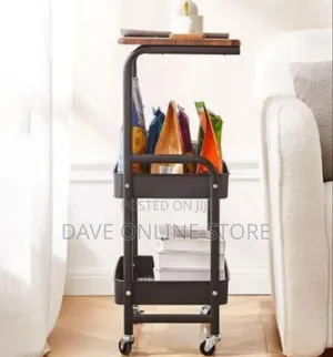 2-Tier Rolling Utility Cart With Wood Tabletop