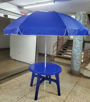 Outdoor Dining Plastic Table and Umbrella