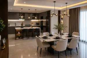 Contemporary Open Kitchen Dining Interior Services