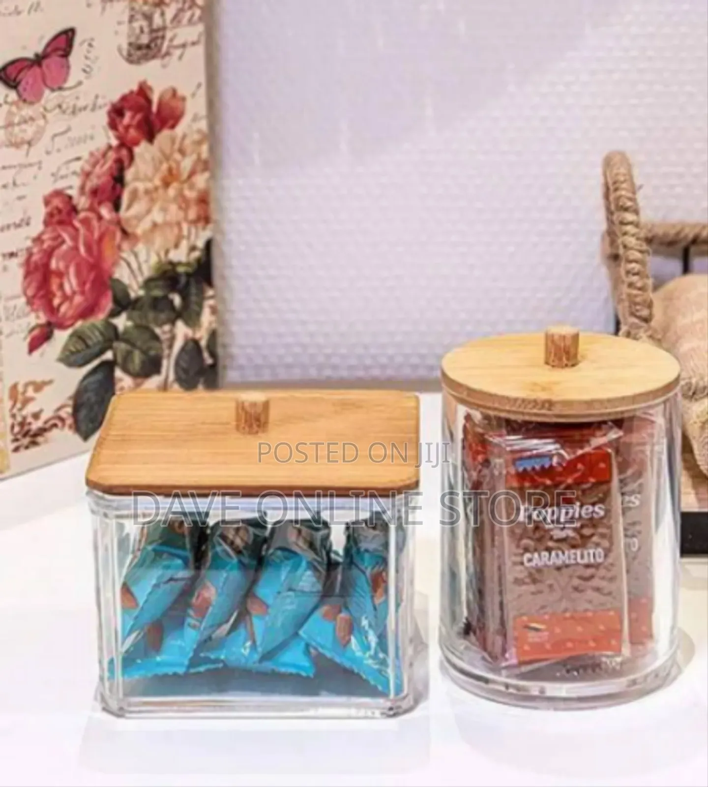 3 Pieces Set of Acrylic Storage Jars With Airtight Bamboo Lids