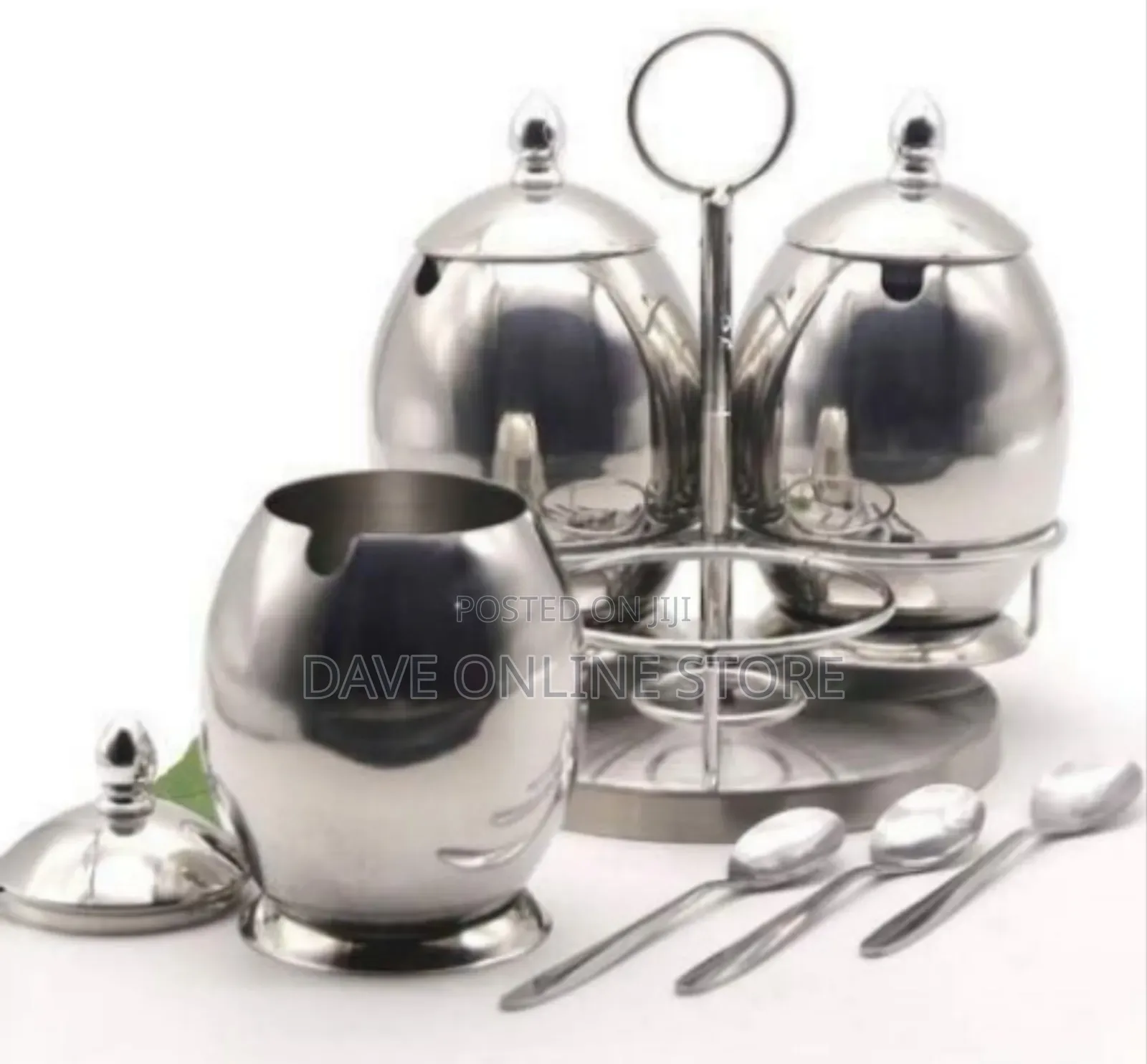 3-Piece Stainless Steel Condiment Set With Stand and Spoons