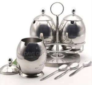 3-Piece Stainless Steel Condiment Set With Stand and Spoons