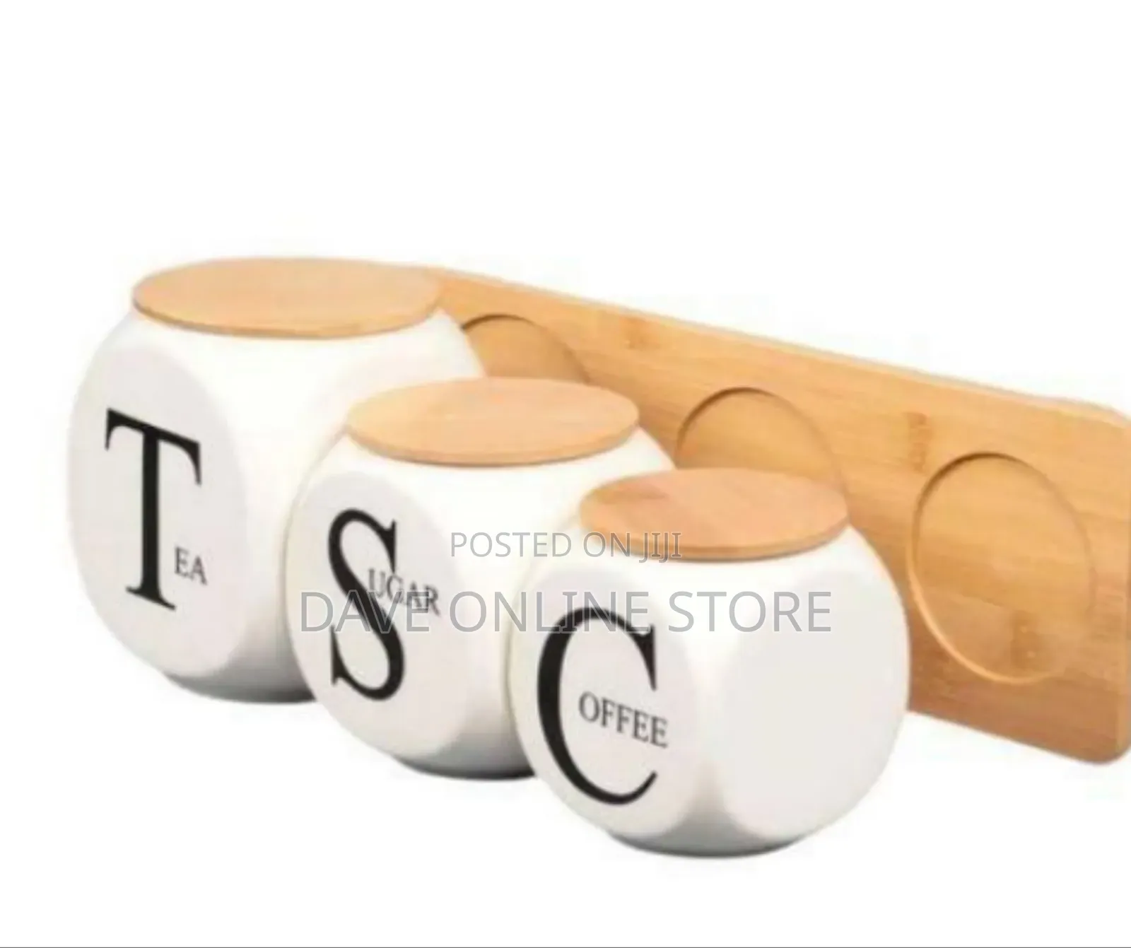 Unique Square/Round Ceramic Tea, Sugar, and Coffee Canister Set