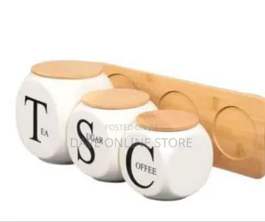 Unique Square/Round Ceramic Tea, Sugar, and Coffee Canister Set
