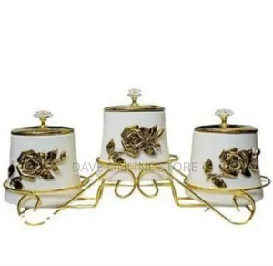 Elegant 3-Piece Ceramic Canister Set With Gold Floral Embellishments