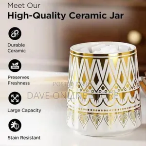 Elegant Ceramic Canister Set With Gold Geometric Pattern and Bamboo