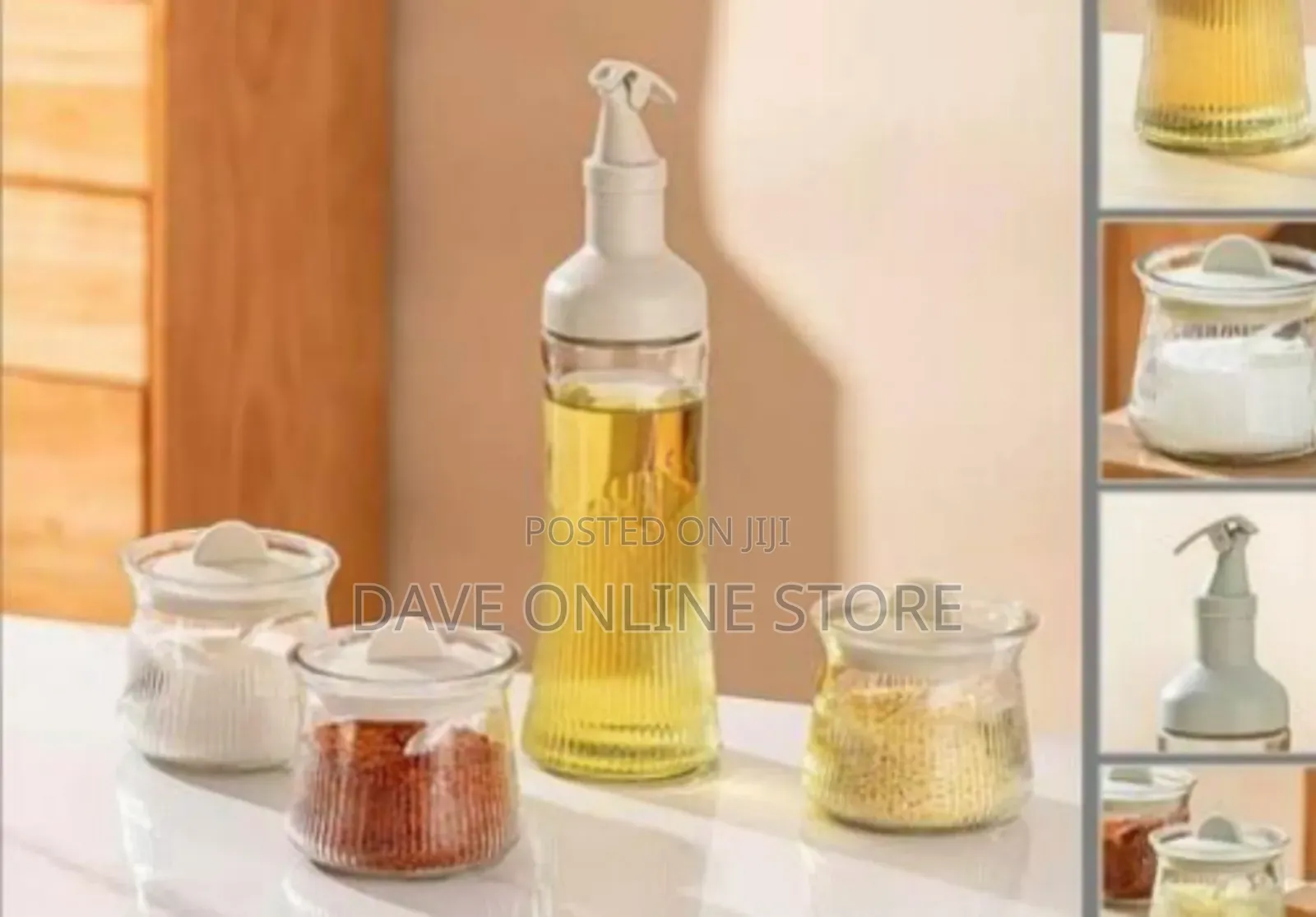 Elegant Glass Oil Dispenser and Spice Jar Set