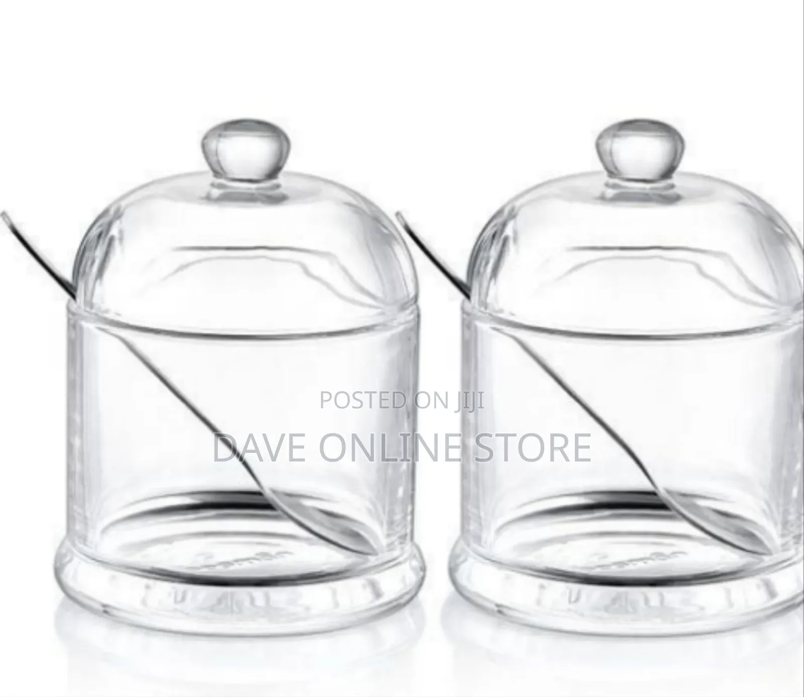 Elegant Glass Condiment Jar 2-Piece Set With Wooden Tray
