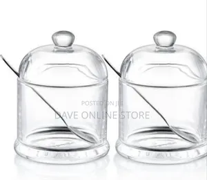 Elegant Glass Condiment Jar 2-Piece Set With Wooden Tray