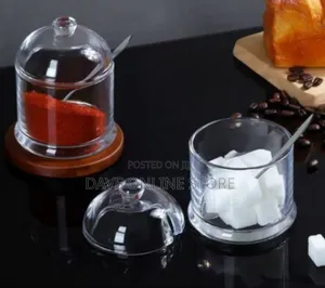 Elegant Glass Condiment Jar 2-Piece Set With Wooden Tray