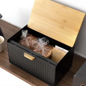 Modern Bread Bin With Natural Wooden Cutting Board Lid