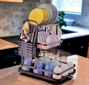 Deluxe 2-Tier Gold Finish Dish Drying Rack Kitchen Organizer