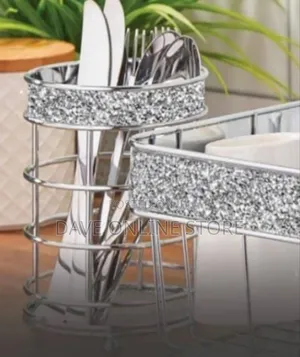 Glamorous Metallic Cutlery Holder With Rhinestone Detailing