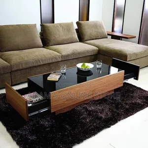 Brown Center Table With Black Glass