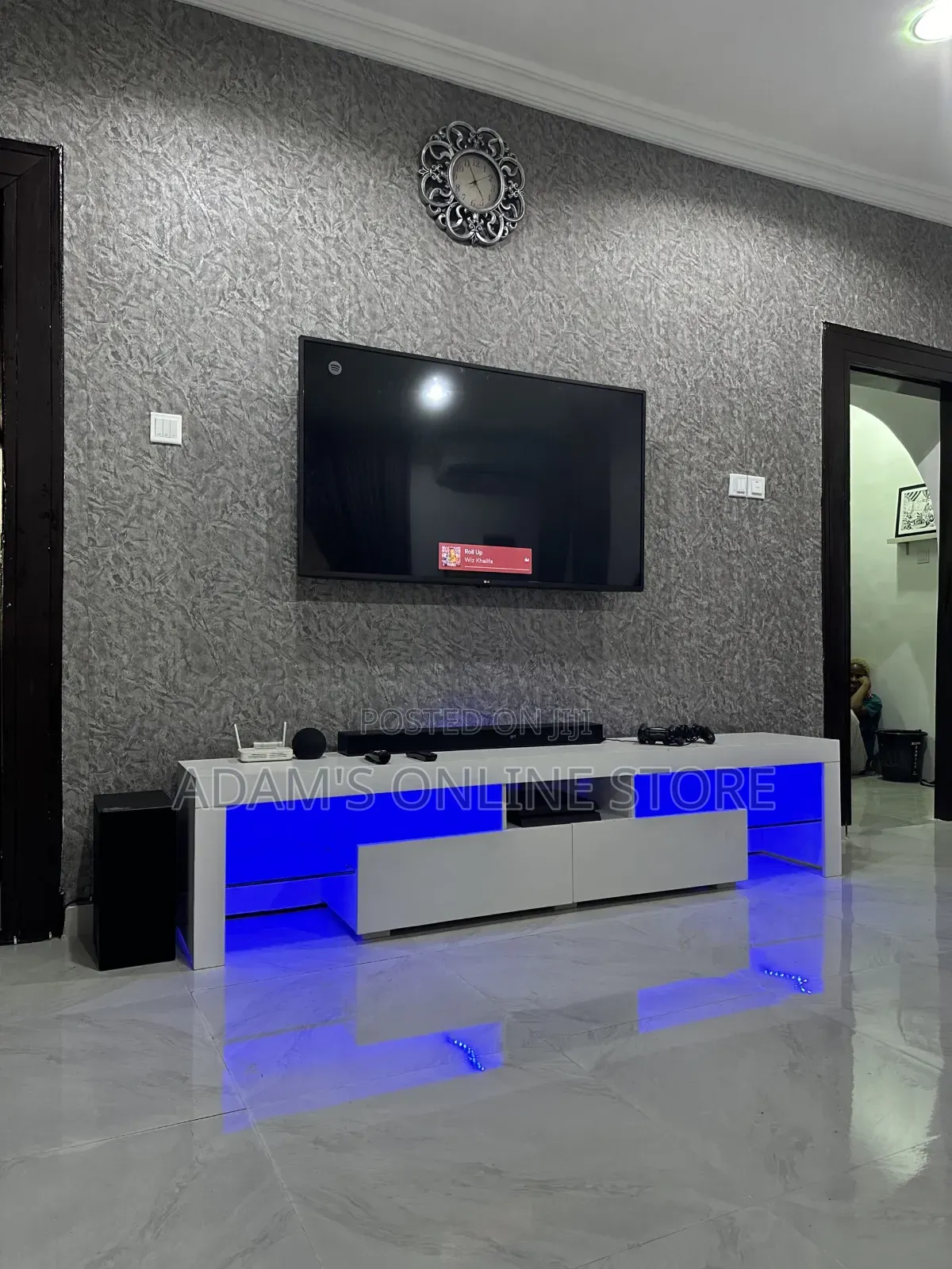 White 7ft Tv Stand With Led Lights