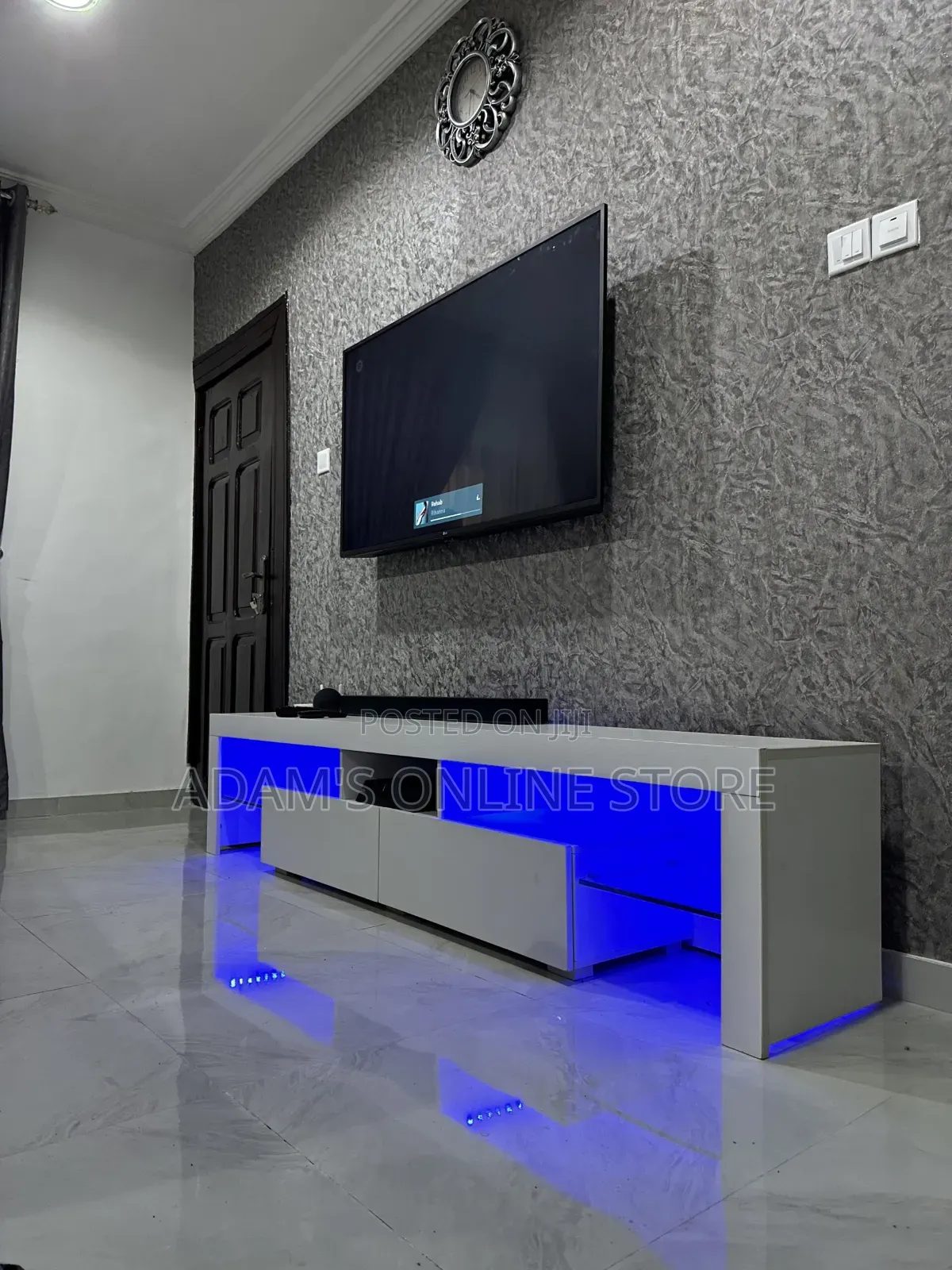 White 7ft Tv Stand With Led Lights
