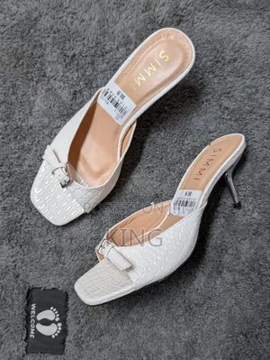 Simmi London White Crocodile Textured Kitten Heel Mules.