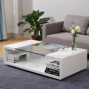 Center Table White With Glass in Middle