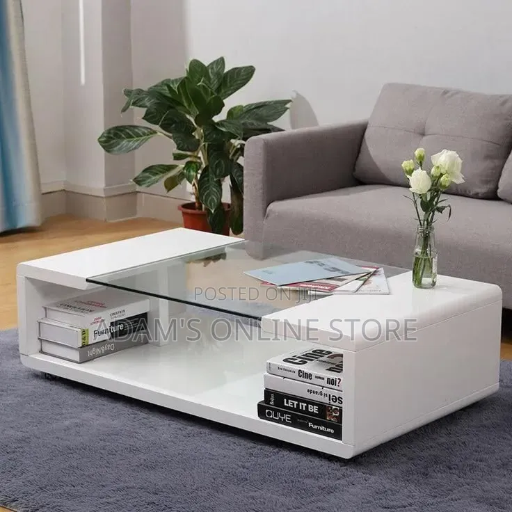 Center Table White With Glass in Middle