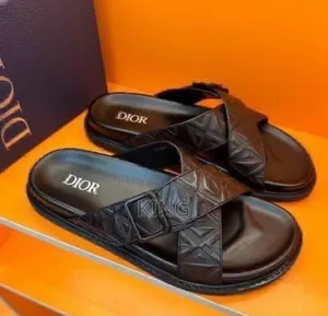 Geo Embossed Black Dior Leather Sandals