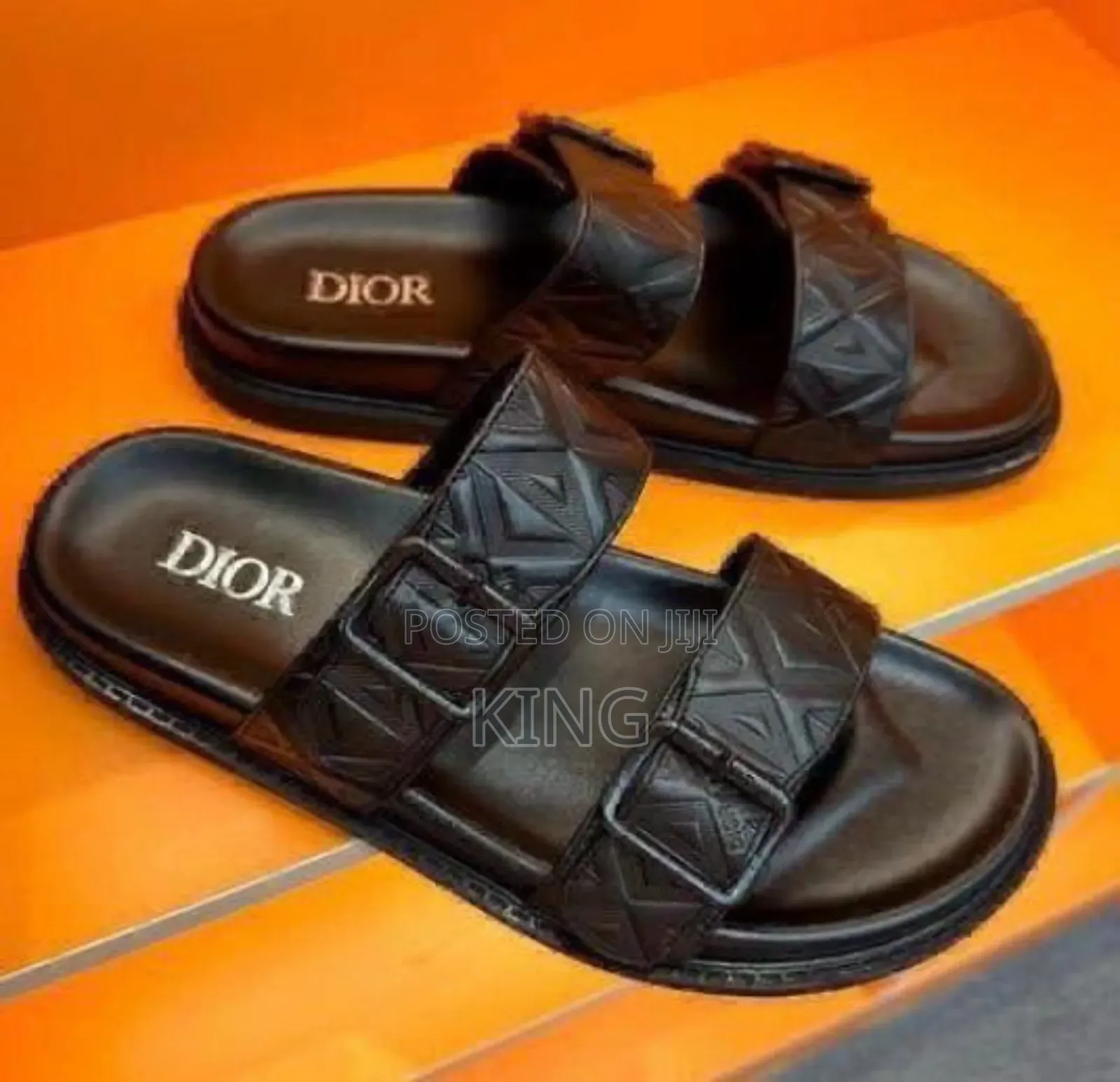 Geo Embossed Black Dior Leather Sandals