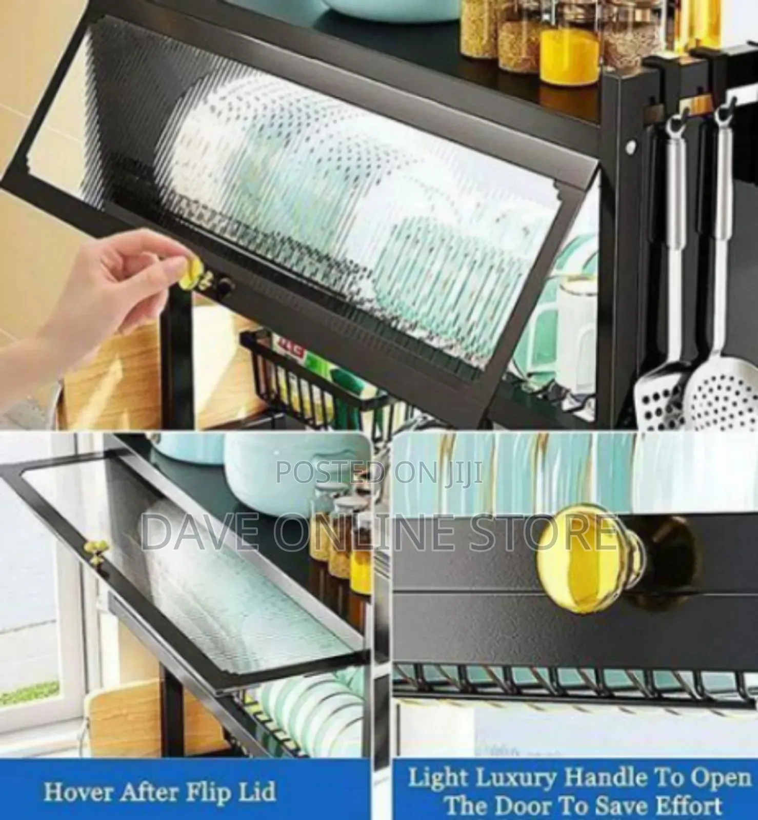 Sink Top Dish Rack With Lid to Keep Utensils Free From Dust-Black