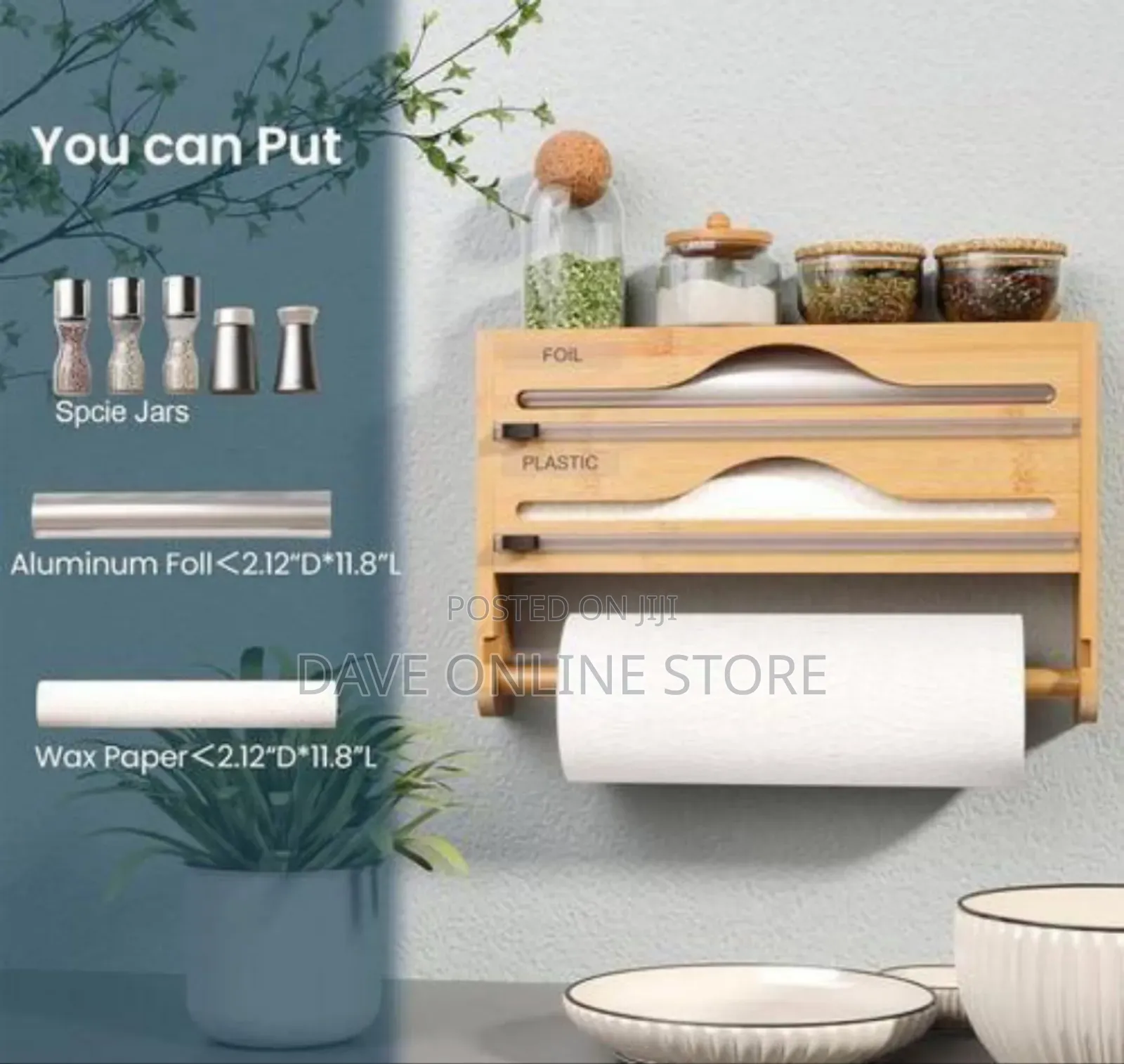 Bamboo Kitchen Wrap Dispenser and Paper Towel Holder