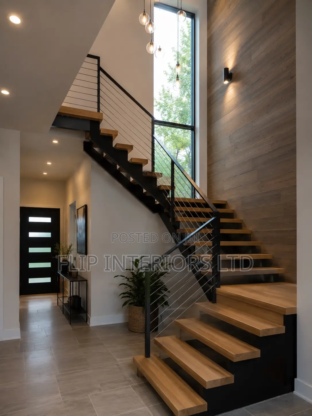 Modern Indoor Staircase Railing Ceiling Enhancements