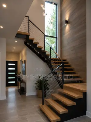 Modern Indoor Staircase Railing Ceiling Enhancements