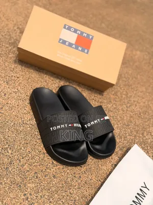 Tommy Hilfiger Black Monogram Logo Slides