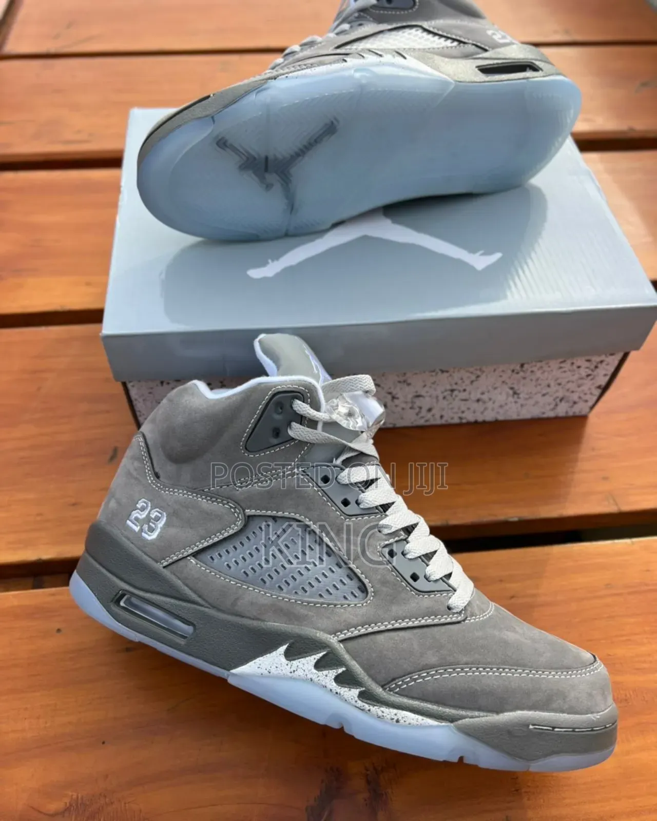 Nike Air Jordan 5 Retro Wolf Grey Sneakers.