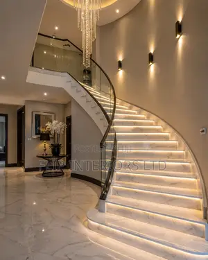 Luxury Staircase Marble Finishing Lighting Installations