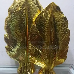 2-piece Set Of Gold Electroplated Ceramic Leaf Vases.