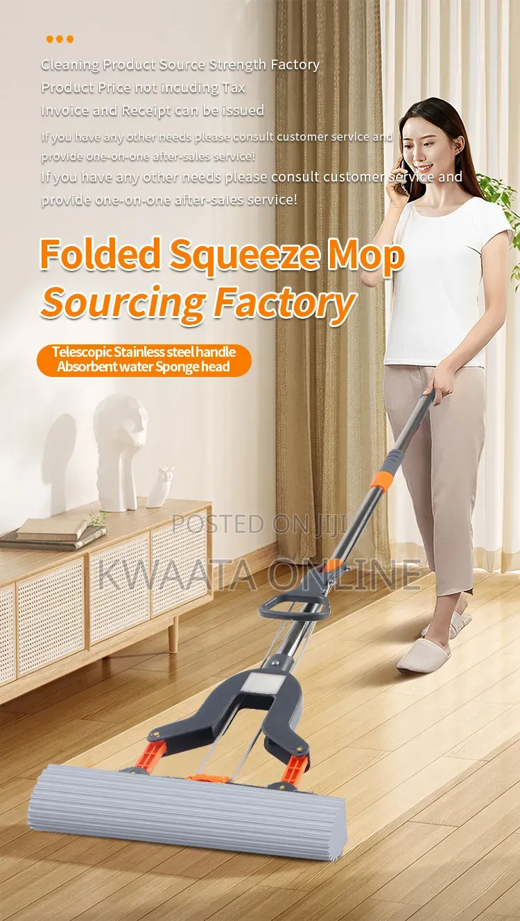 Pva Sponge Mop With Butterfly Head | Self-Wringing, Floor, Windows