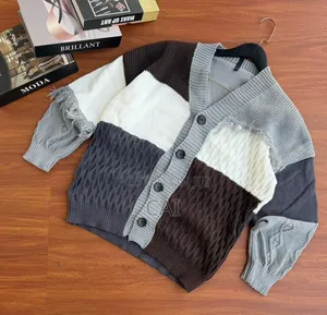Generic Patchwork Color-Blocked v-Neck Knit Cardigan.