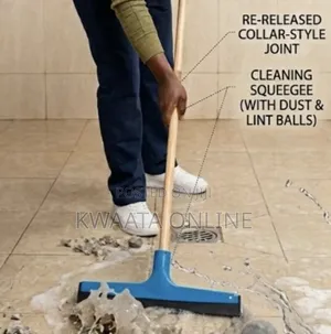 Heavy-Duty Floor Squeegee With a Wooden Handle