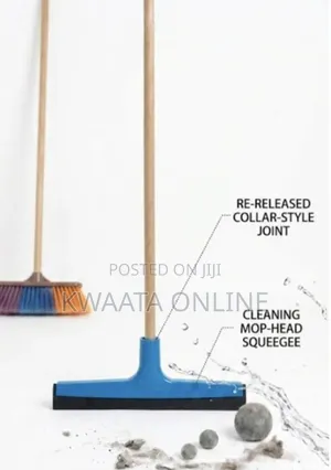 Heavy-Duty Floor Squeegee With a Wooden Handle