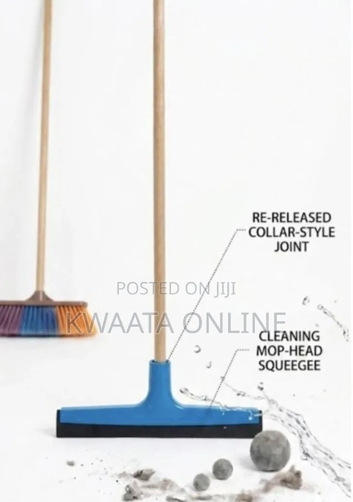Heavy-Duty Floor Squeegee With a Wooden Handle