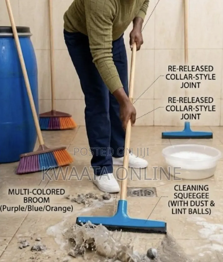 Heavy-Duty Floor Squeegee With a Wooden Handle