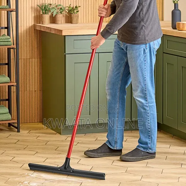 Heavy-Duty Floor Squeegee With a Wooden Handle