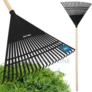 Plastic Heavy-duty Garden Leaf Rake, 24-tine Wide Head, Wooden Handle